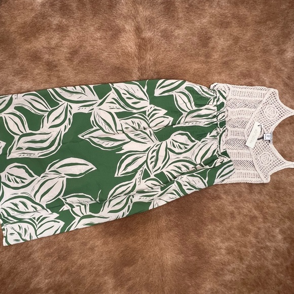 NWT Rachel Zoe Green White Tropical Leaf Print Crochet Midi Skirt & Cami Top Set - Picture 2 of 2
